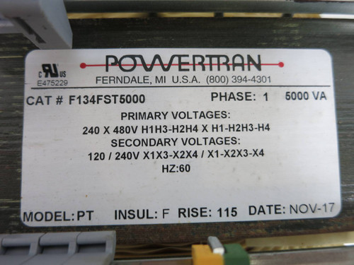 Powertran F134FST5000 Transformer PRI 240V / 480V 5 kVA Single Phase (TK5012-1)