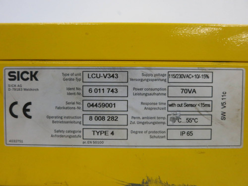 SICK Optic LCU-V343 Safety Sensor Controller Light Curtain Control LCUV343 (DW1579-3)