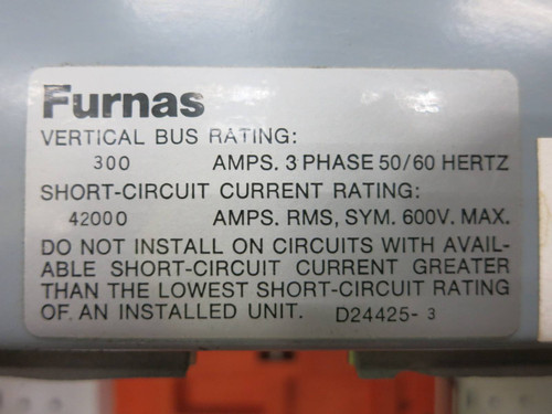 Furnas System 89 3x Motor Control Center Sections 300A Vertical Bus 600V MCC (TK5215-3)