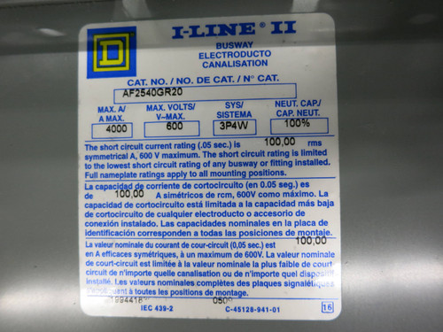 NEW Square D AF2540GR20 4000 to 2000 Amp Reducer I-Line II Feeder Busway 3Ph 4W (DW1684-1)
