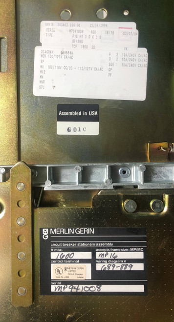 Merlin Gerin 1600 Amp MP16 Masterpact Breaker Stationary Assembly Cradle 1600A (EM3782-35)