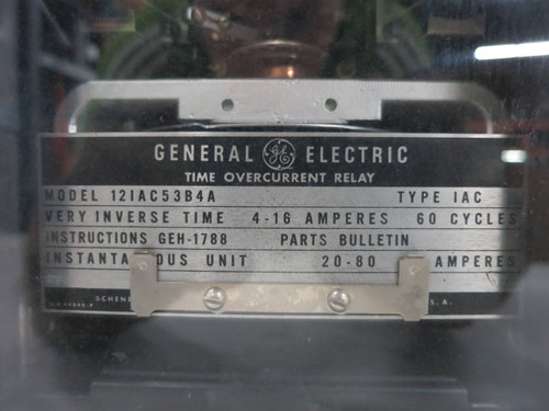 GE 12IAC53B4A Time Overcurrent Relay Type IAC Very Inverse 4-16 Amp (DW1765-8) GE 12IAC53B4A Time Overcurrent Relay Type IAC Very Inverse 4-16 Amp (DW1765-8)