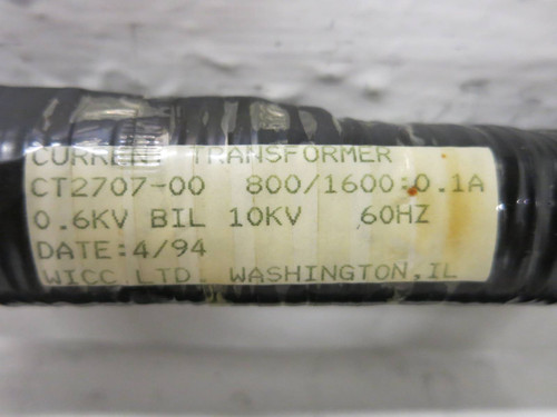 WICC CT2707-00 Current Transformer 800/1600 : 0.1A 0.6KV BIL 10 KV 60Hz (TK5446-42)