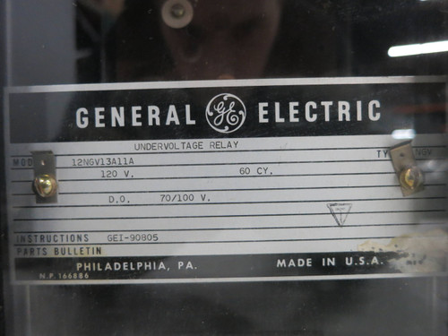 GE 12NGV13A11A Undervoltage Relay Type NGV 120V 60Hz 70/100V General Electric (DW1872-3)