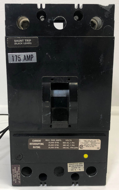 Square D KAL261751027 175A Circuit Breaker Black w/ Shunt 2 Pole 2P 175 Amp flaw (EM3911-1)