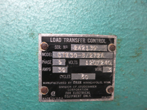 Onan Load Transfer Control LTE30-3/272A 30 Amp 242139 LTE LTM 30 272A Studebaker (GA0096-1)