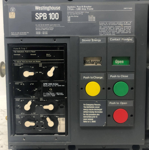 CH Westinghouse SPB 100 1600A Drawout EO Pow-R Breaker LSG 1000 Amp Plug & Shunt (EM3926-1)