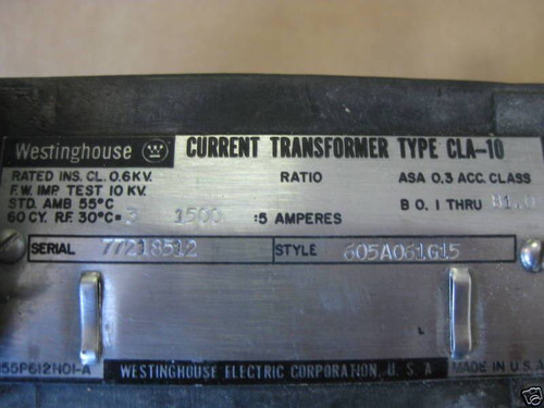Westinghouse WH CLA-10 1500:5 A Amps 7605A061G15 CT (EBI5316-1)