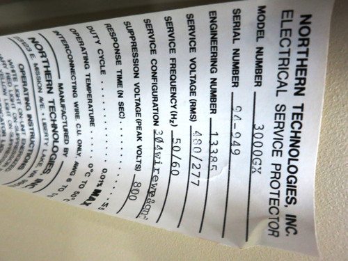Northern Technologies TCS3000GX Transient Surge Suppressor 480/277V 3PH 4W Y (DW2238-1)