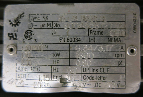 NDR2 SK 90 1/4 Motor 2 HP BRF20H 1PH 230/460V 1660 RPM 8004356727.00 1.50 kW (GA0309-1)