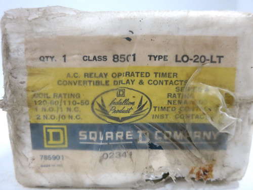 NEW Square D 8501-LO-20-LT AC Relay Operated Timer Industrial Control 120V Coil (DW2496-5)