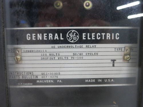 GE 12NGV12A11A AC Undervoltage Relay Type NGV 120V 60Hz 70-100V General Electric (DW2528-2)