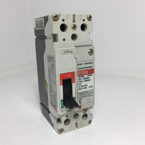 Cutler Hammer E125H EGH2060FFG 60A Circuit Breaker 2 Poles 60 Amp Eaton HACR (EM4085-1)