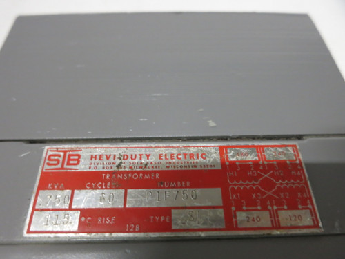 SB Hevi-Duty Electric 0.75 kVA 480/240V P1F750 Transformer 1PH Type 8 Sola (GA0442-1)