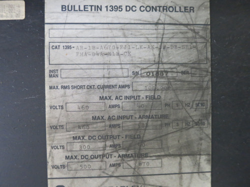 Allen Bradley 1395 Digital DC Drive 400 HP Controller 670A 400HP 460V 500V B82 (DW2750-2)