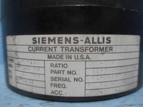 Siemens Allis 61-300-058-041 Type RD-110 Current Transformer Ratio 400:5A CT (EBI3767-12)