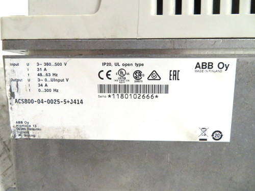 ABB ACS800-04-0025-5+J414 25HP AC VS Drive 480V 34A 25 HP 18.5kW Hz Converter Oy (DW3138-26)