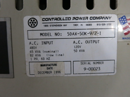 Controlled Power 5DAX-50K-9/2-I Line Voltage Regulator 1PH 480V 65kVA 120V 50kVA (DW3398-2)