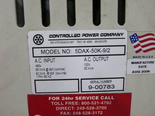 Controlled Power 5DAX-50K-9/2 Line Voltage Regulator 1PH 480V 65kVA - 120V 50kVA (DW3399-2)