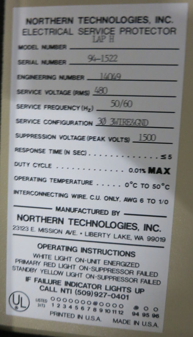 Northern Technologies Inc LAP H Electrical Service Protector 480V 3W w Enclosure (GA0648-3)