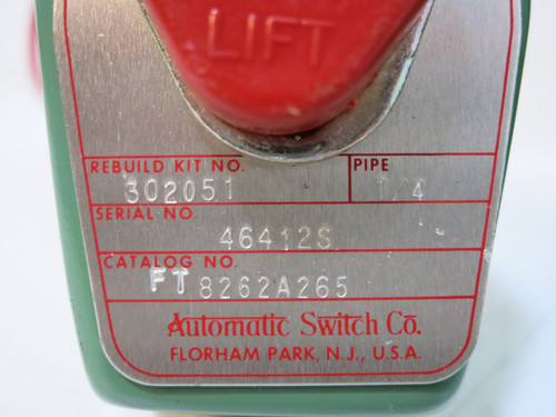 NEW Asco Red-Hat FT8262A265 Valve 0.25" Pipe 1/4 120V 8262A265 30PSI 0.5W (DW3462-1)