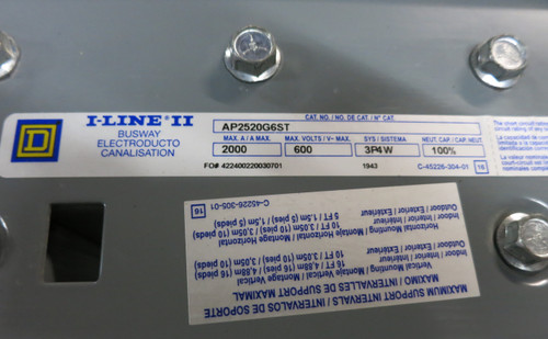 Square D AP2520G6ST 2000A I-Line II 6ft Plug-in Busway Electroducto 480/600V (GA0673-3)