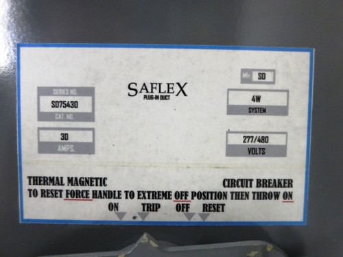 Square D SD-75430 30A 480V Saflex Circuit Breaker Plug-In 3PH 4W Bus Plug 30 Amp (DW2312-1) Square D SD-75430 30A 480V Saflex Circuit Breaker Plug-In 3PH 4W Bus Plug 30 Amp (DW2312-1)