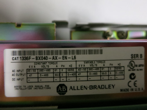 Allen Bradley 1336F-BX040-AX-EN-L6 40 HP 1336 Plus II Enclosed AC VS Drive 480V (DW3621-1)
