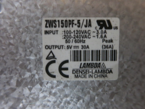 Nemic-Lambda ZWS150PF-5/JA Power Supply Output 5VDC 30A 120V / 240V Input 5V (DW3649-12)