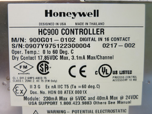 Honeywell 900G01-0102 HC900 Digital Input 16 Contact PLC Module DI 51500217-002 (DW3691-1)