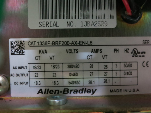 Allen Bradley 1336F-BRF200-AX-EN-L6 20 HP 1336 Plus II Enclosed AC VS Drive 480V (DW3753-1)