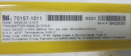 STi MS46-20-1215-X Transmitter 70157-1011 52" Light Curtain MiniSafe 4600 Series (GA0807-1)