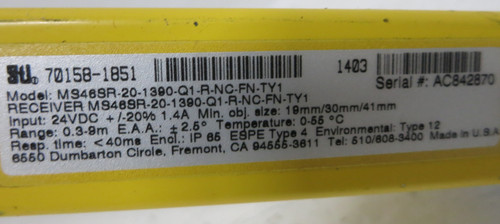 STi MS46SR-20-1390-Q1-R-NC-FN-TY1 Receiver 70158-1851 57" Light Curtain 4600 Ser (GA0809-1)