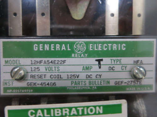 GE 12HFA54E22F Auxiliary Relay Type HFA 125 Volt DC 125VDC General Electric (DW4065-1) GE 12HFA54E22F Auxiliary Relay Type HFA 125 Volt DC 125VDC General Electric (DW4065-1)