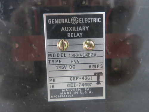 GE 12HAA14B2A Auxiliary Control Relay 125 VDC Type HAA 125VDC General Electric (DW4070-2)