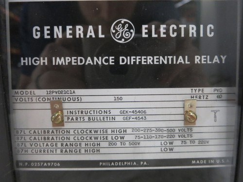 GE 12PVD21C1A High Impedance Differential Voltage Relay Type PVD 150V (DW4086-2)