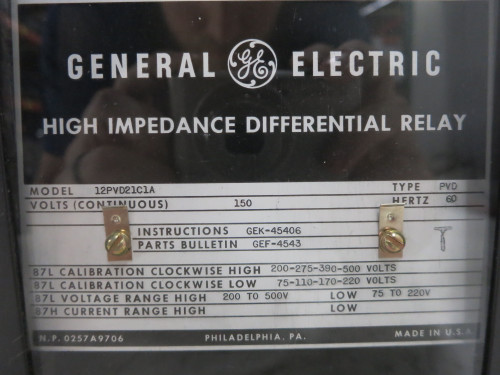 GE 12PVD21C1A High Impedance Differential Voltage Relay Type PVD 150V (DW4086-2) GE 12PVD21C1A High Impedance Differential Voltage Relay Type PVD 150V (DW4086-2)