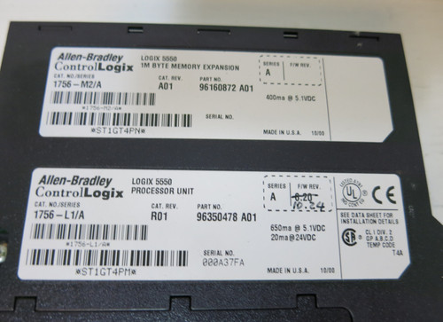 Allen Bradley 1756-L1/A F/W 10.24 Logix 5550 Processor w 1756-M2/A Memory PLC A (GA0962-1)
