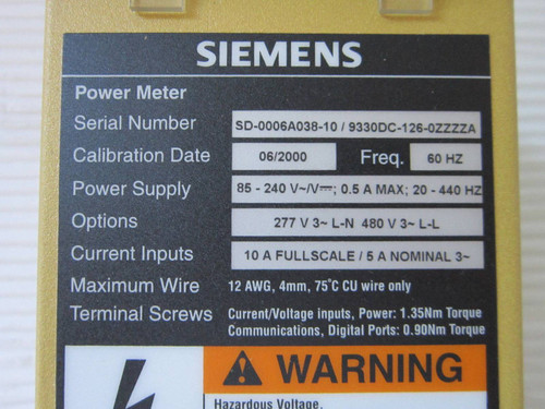 Siemens 9330 9330DC-126-0ZZZZA Power Meter Display ION Profibus Access (EBI3760-1)