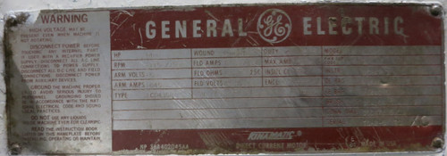 General Electric Direct Current Motor CD4358 400 HP 500V 1150/1500RPM SPFG-SV DC (GA1096-1) General Electric Direct Current Motor CD4358 400 HP 500V 1150/1500RPM SPFG-SV DC (GA1096-1)