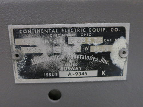 Continental PCB-3225-36 225A 480V Breaker Bus Plug Switch 225 Amp BD ITE Gould (DW4481-1)