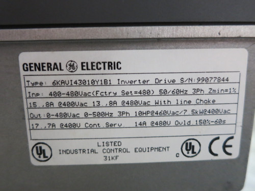 GE 6KAVI43010Y1B1 10HP AC VS Drive AV-300i 3PH 480V Inverter 14A 10 HP 6KAV1 (DW4712-5)