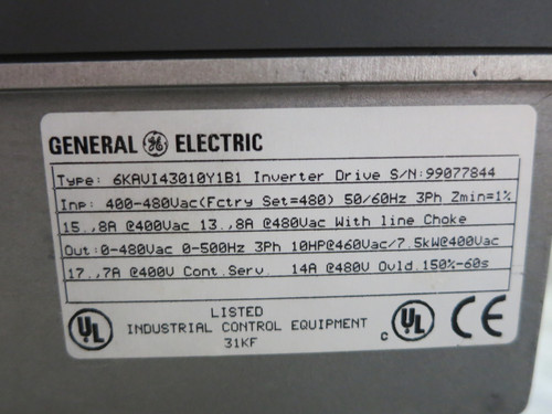 GE 6KAVI43010Y1B1 10HP AC VS Drive AV-300i 3PH 480V Inverter 14A 10 HP 6KAV1 (DW4712-4)