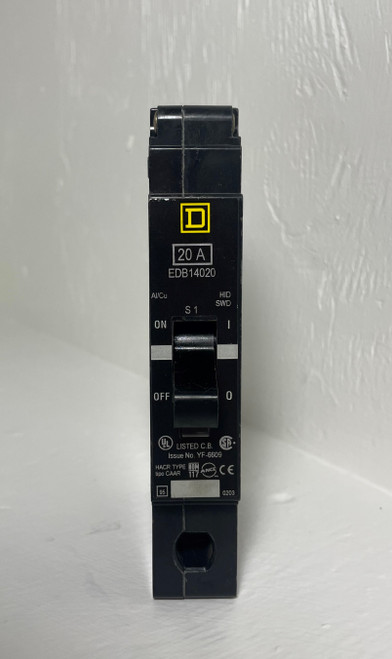 Square D EDB14020 20A Circuit Breaker 1 Pole 18kA @ 277/240 VAC 20 Amp 1P HACR (EM4542-245)