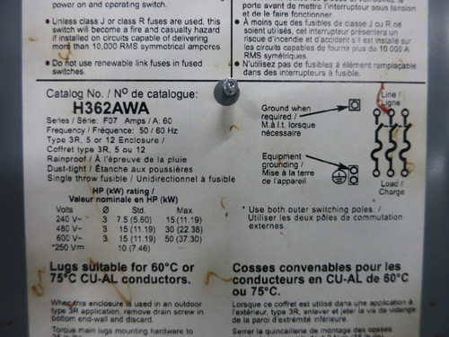 Square D H362AWA 60A Fusible Disconnect Switch + Appleton WRDK6034 60 Amp F07 3R (DW4797-42)