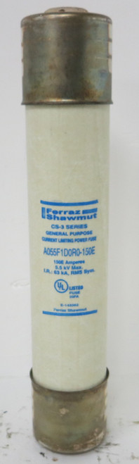 Ferraz Shawmut 150 Amp Current Limiting Power Fuse CS-3 Series A055F1D0R0-150E (BJ0206-1)