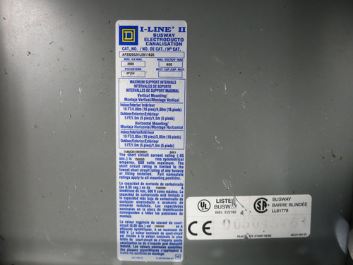 Square D I-Line II AF2320G31LES11B20 2000A Busway Elbow 3PH 3W 2000 Amp Edge Bus (DW4923-1)