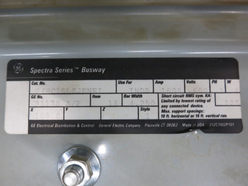 GE Spectra Busway 1600A 108" Copper Feeder 1600 Amp Stick 600V 3PH 4W F4HC16 (DW5066-1)