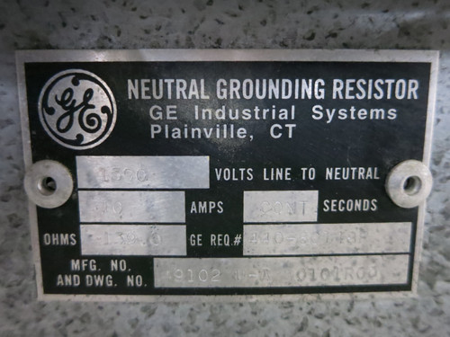 GE Neutral Grounding Resistor 16 LC42-A2-HIVOLT 10A 139 Ohms 1390V 10 Amp (DW5123-1)