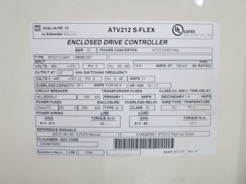 Square D ATV212 S-Flex VS Drive Controller 15 HP Variable Frequency SFD212JG4Y (DW5218-3)